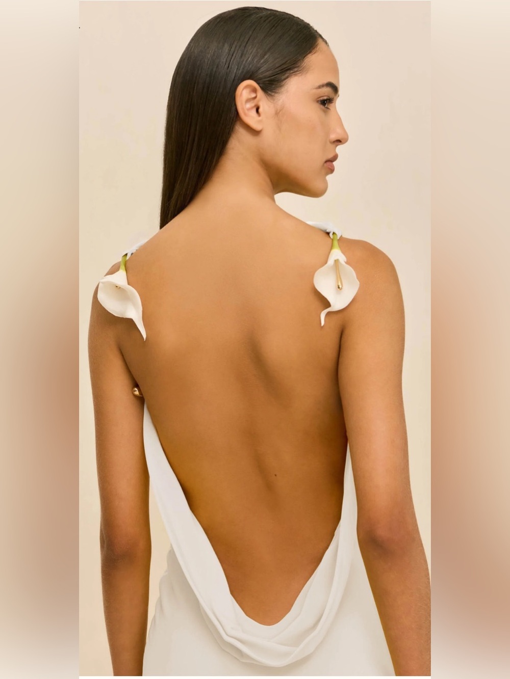 cult gaia White Backless Gown with Floral Shoulder Details - Picture 2 of 5